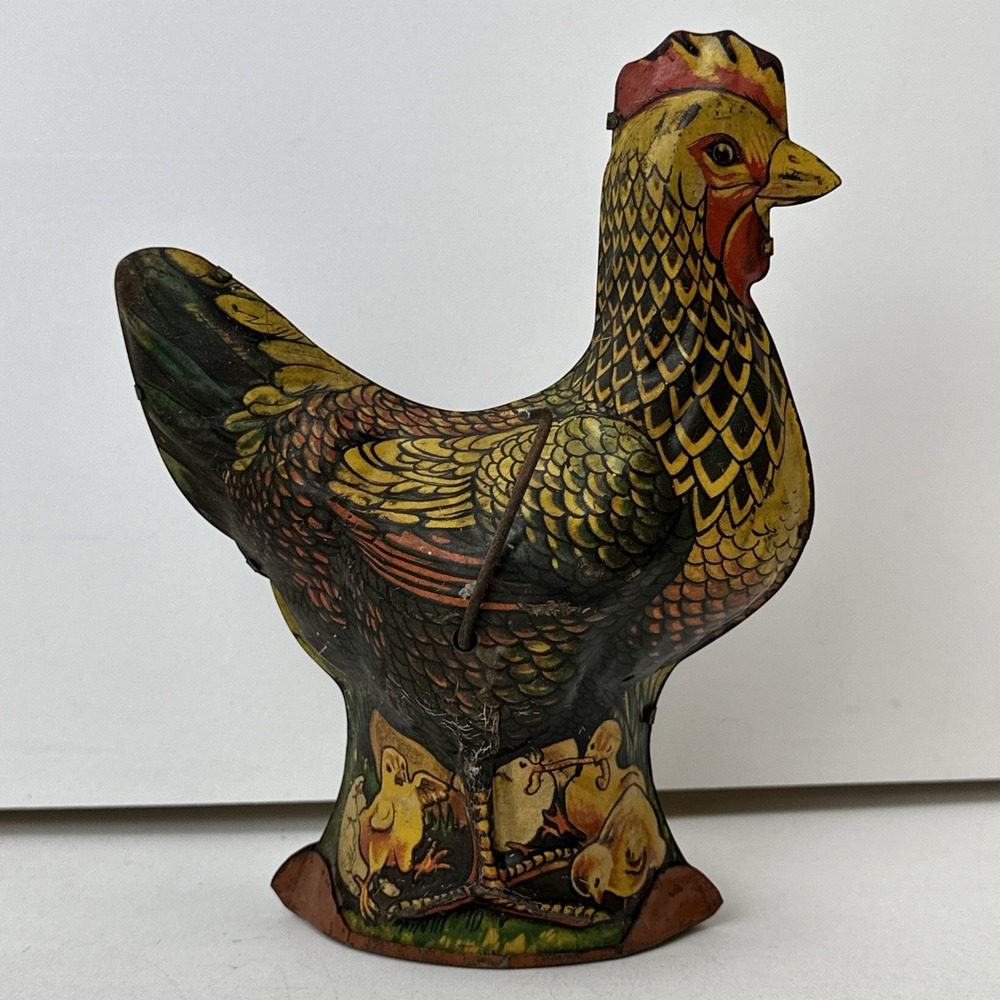 Vintage Baldwin Clucking Hens Chicken Hand Crank Litho Tin Toy MostlyWorks Video